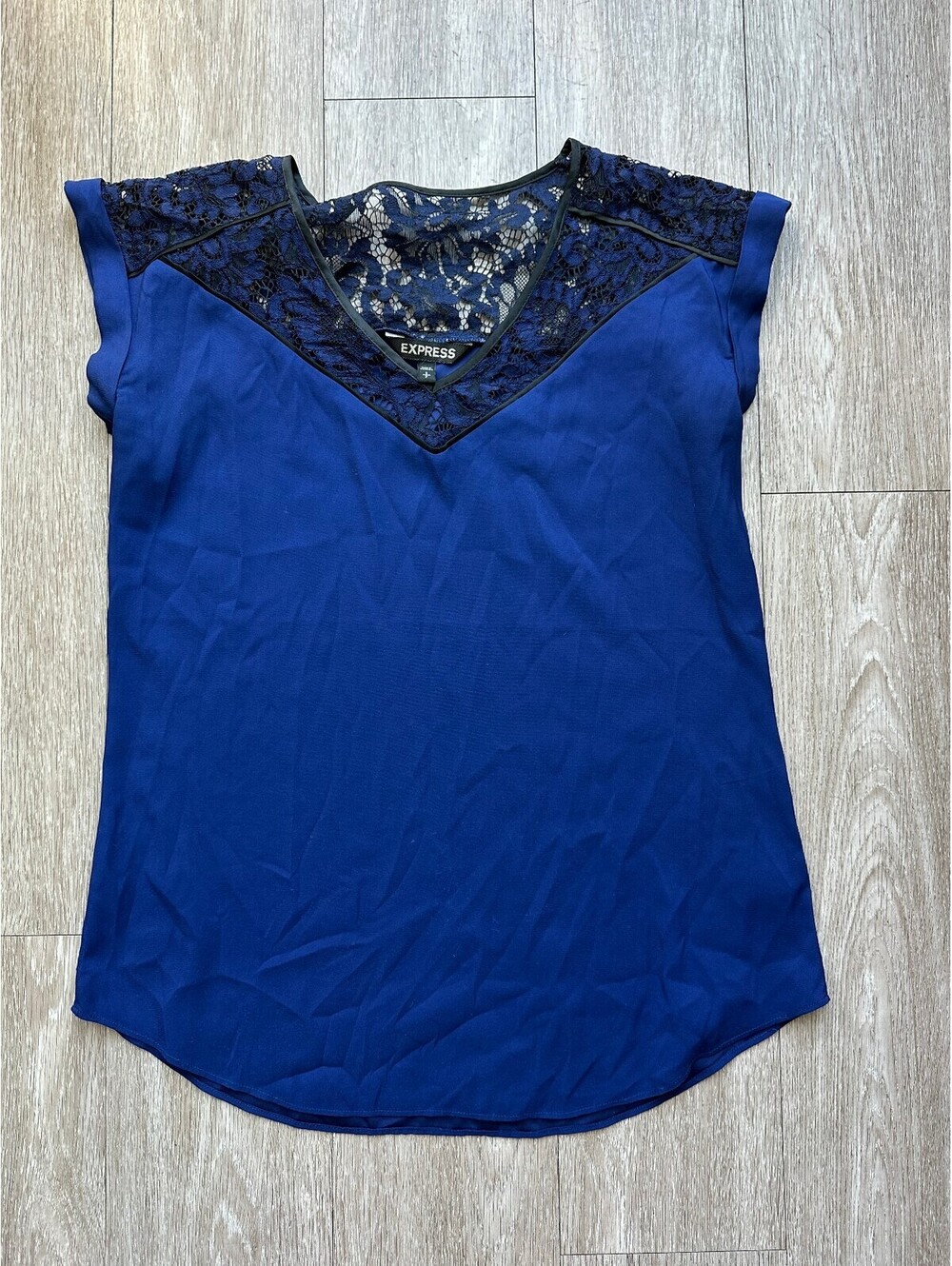 Express Women's blue lace yoke blouse